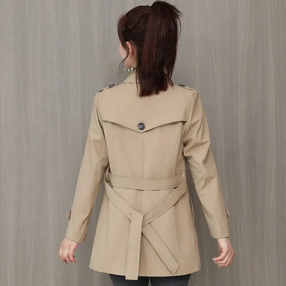 Spring Outerwear for Women – Belted Double-Breasted Long Sleeve Jacket