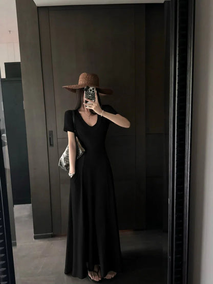 Street Style Women’s Dress – Slimming V-Neck High Waist A-Line Dress