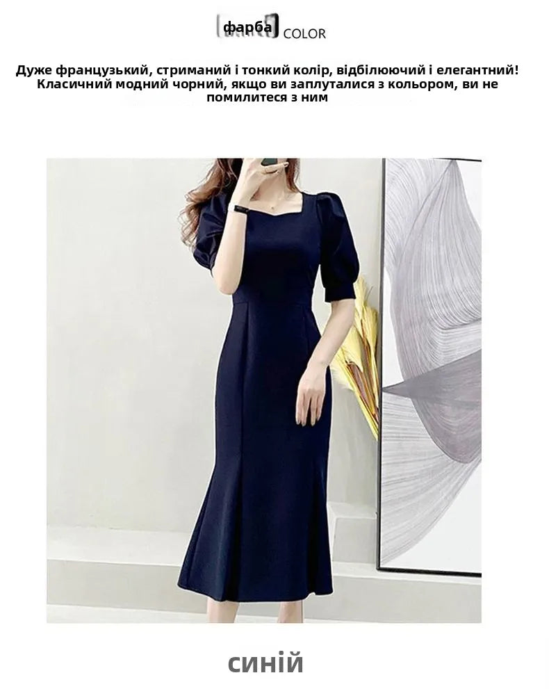 Fashionable Summer Dress – Slim Fit Square Collar Bubble Sleeve