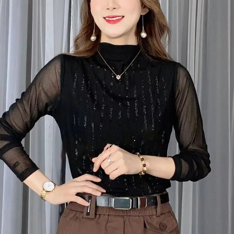 Street Style Two-Piece Layer – Long Sleeve Hollow Pullover for Women