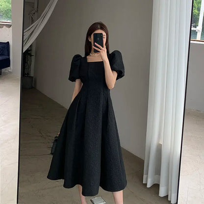 Elegant One-Piece Dress – Classy Black Vintage Midi Dress