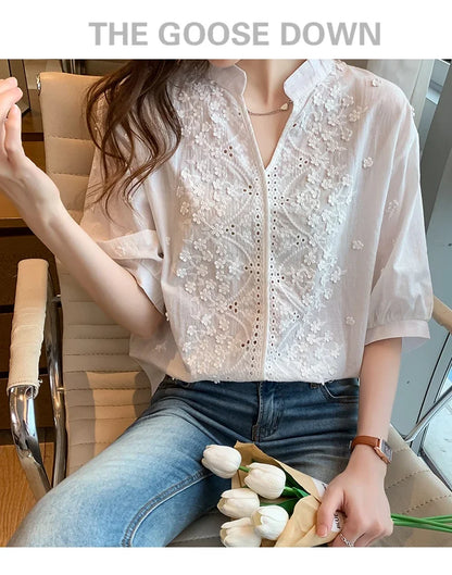 Limited Edition – Hollow-Out V-Neck Cotton Top for Women