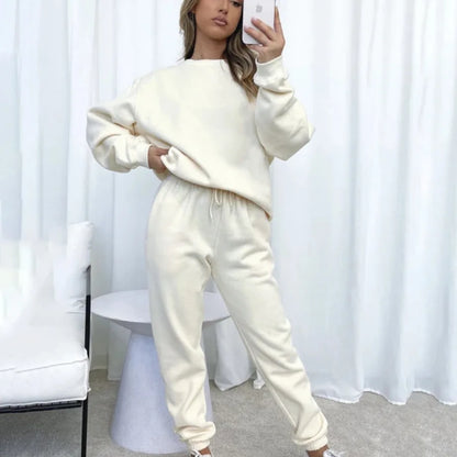 Fashion Women’s Tracksuit – Round Neck Hoodie with Lace-Up Pants