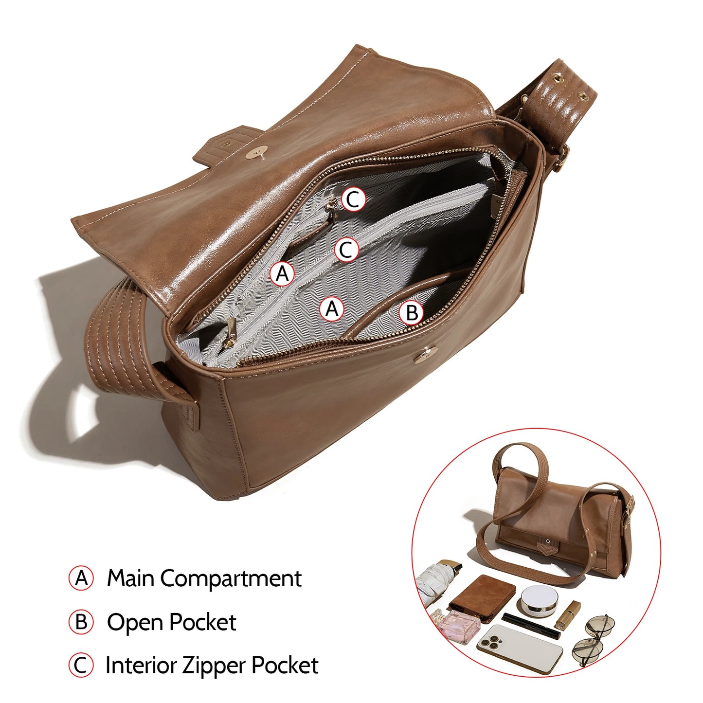 Autumn Winter Women’s Tote Bag – FOXER Simple Split Leather Crossbody Bag