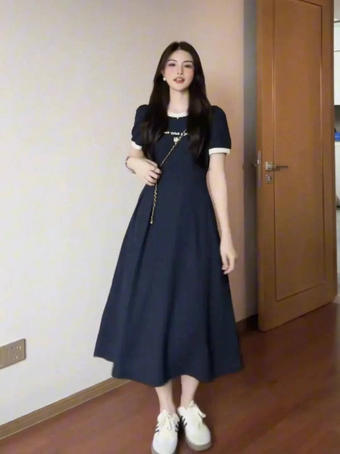Elegant Korean Style Dress – Plus Size High Waist Summer A-Line Dress