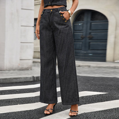Trendy Two-Piece Set – Sleeveless Darted Vest with Wide-Leg Trousers