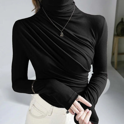 Elegant & Chic – 2023 Pleated High Neck Blouse for Women