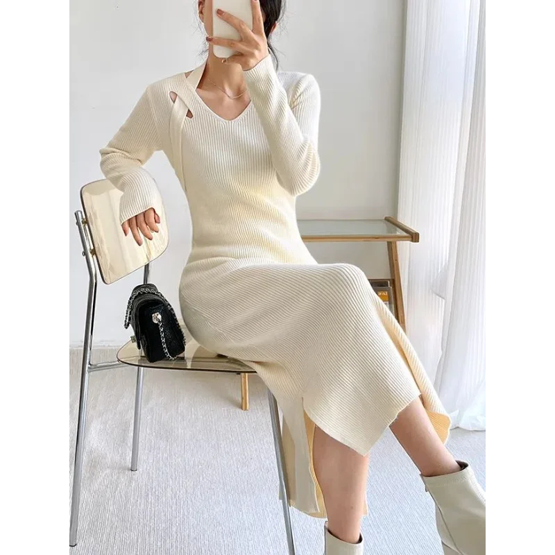 Street Style Winter Dress – Women’s Slim Halter Knit Long Skirt
