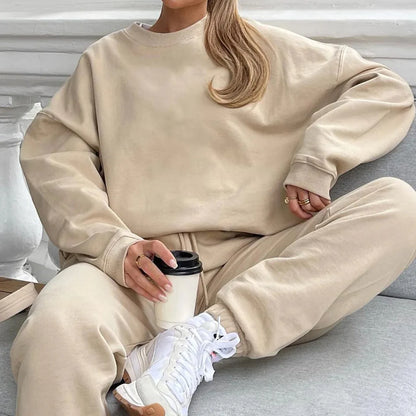 Fashion Women’s Tracksuit – Round Neck Hoodie with Lace-Up Pants