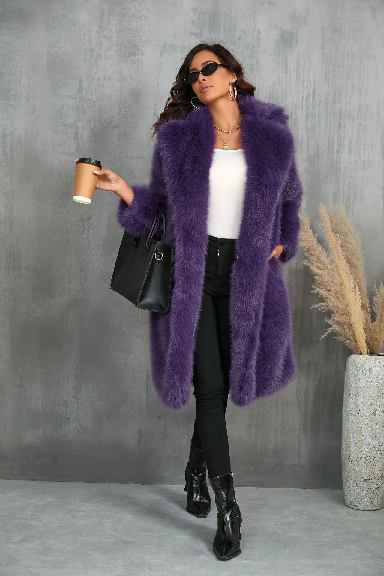 Plus Size Faux Fur Long Coat – Women’s Winter Thick Fluffy Jacket