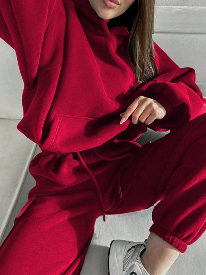 Autumn Winter Casual Outfit – Hoodie with Hood & Tied Waist Pants