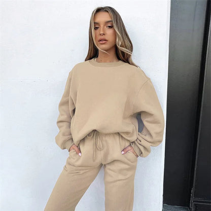 Fashion Women’s Tracksuit – Round Neck Hoodie with Lace-Up Pants