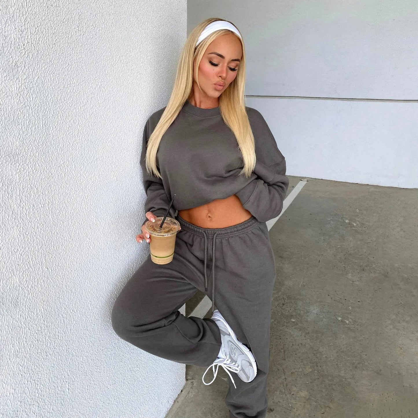 Fashion Women’s Tracksuit – Round Neck Hoodie with Lace-Up Pants