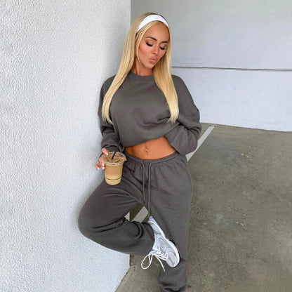 Fashion Women’s Tracksuit – Round Neck Hoodie with Lace-Up Pants