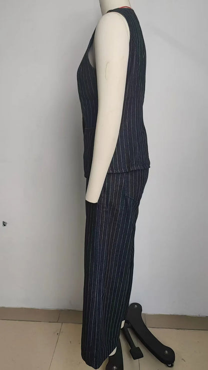 Trendy Two-Piece Set – Sleeveless Darted Vest with Wide-Leg Trousers