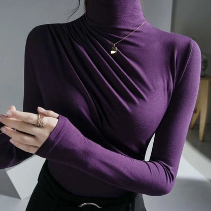 Elegant & Chic – 2023 Pleated High Neck Blouse for Women
