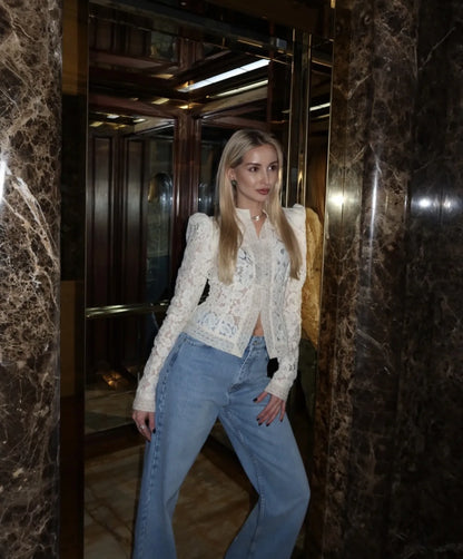Fashion Commute Top – Hollow Out Lace See-Through Shirt