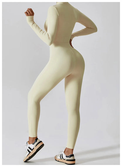 Women's Jumpsuits One-Piece Suit Zipper Long Sleeved Yoga Set Gym Push Up Workout Clothes Fitness Bodysuit Sportswear Tracksuit