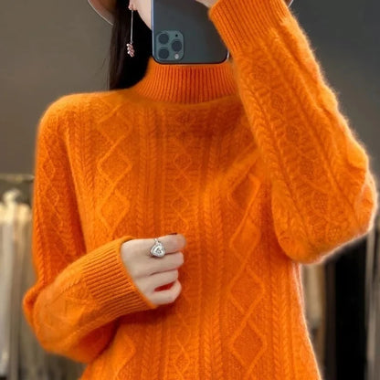 Korean Style Women’s Sweater – 100% Merino Wool Turtleneck Top