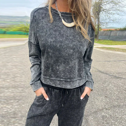 Trendy Women’s Sports Suit – Casual Hoodie & Lace-Up Pants Set