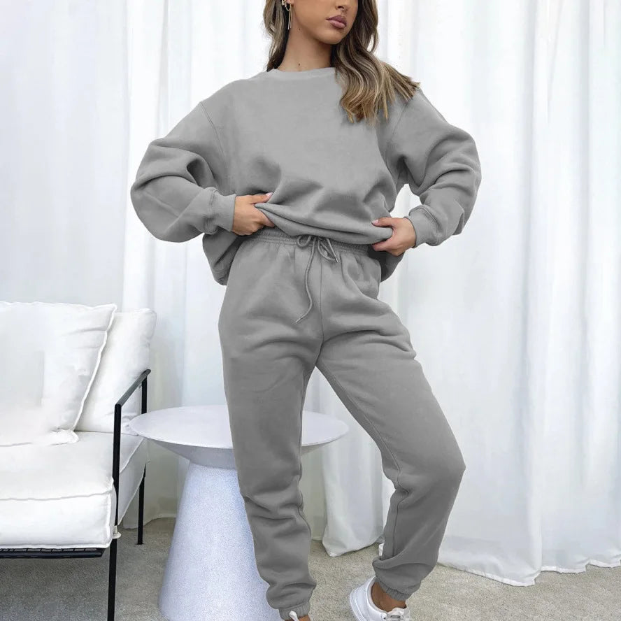 Fashion Women’s Tracksuit – Round Neck Hoodie with Lace-Up Pants