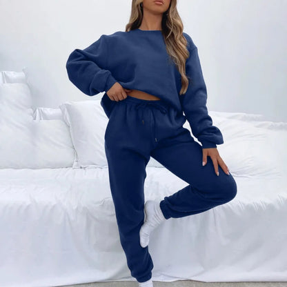 Fashion Women’s Tracksuit – Round Neck Hoodie with Lace-Up Pants