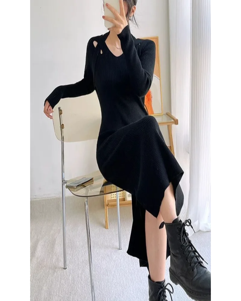 Street Style Winter Dress – Women’s Slim Halter Knit Long Skirt