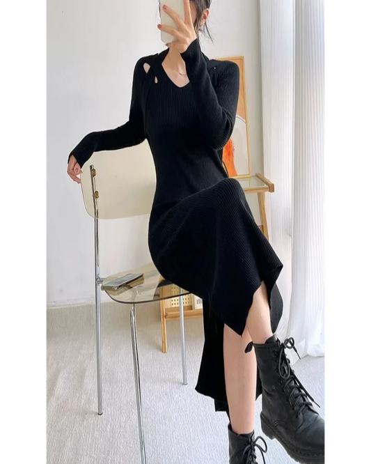 Street Style Winter Dress – Women’s Slim Halter Knit Long Skirt