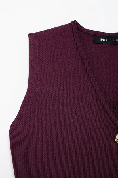 Wine Red Knitted Vest & High Waist Long Skirt – TRAFZA 2025 Women’s Set