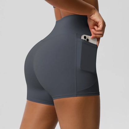 Women Sports Short With PocketedYoga Legging Shorts Squat Proof High Waist Fitness Tight Shorts Quick Drying Cycling Workout Gym