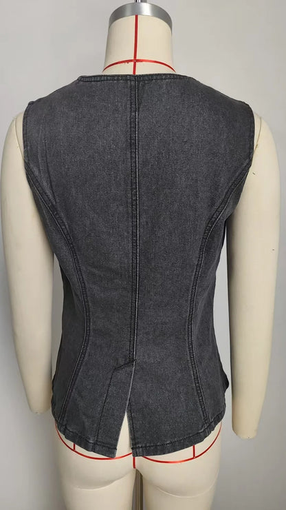 Trendy Two-Piece Set – Sleeveless Darted Vest with Wide-Leg Trousers