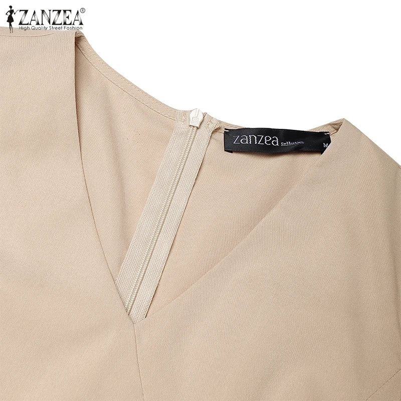 Women’s Summer Pleated Dress – V-Neck Puff Sleeve Party Dress