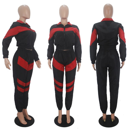 Casual Sports Set – Women’s Color-Block Windbreaker with Joggers