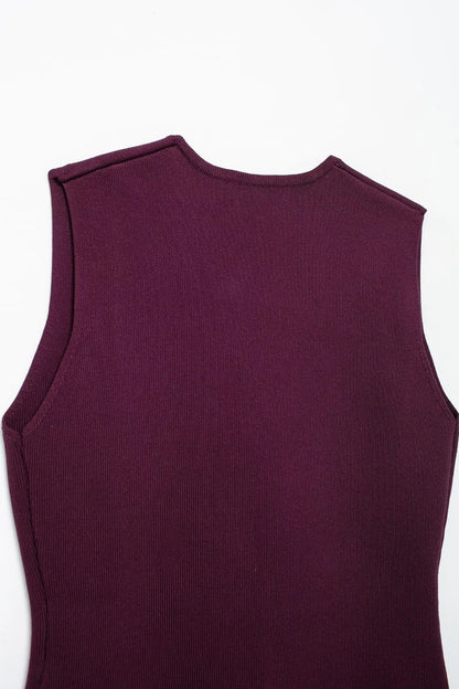 Wine Red Knitted Vest & High Waist Long Skirt – TRAFZA 2025 Women’s Set