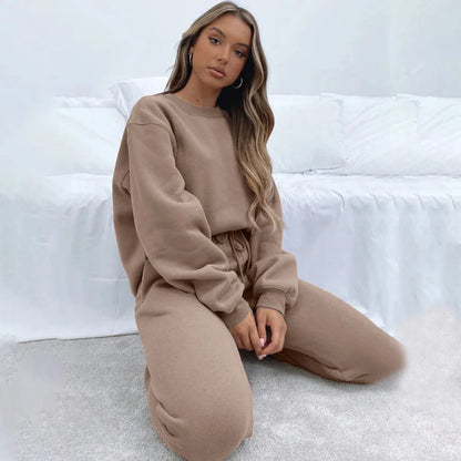Fashion Women’s Tracksuit – Round Neck Hoodie with Lace-Up Pants