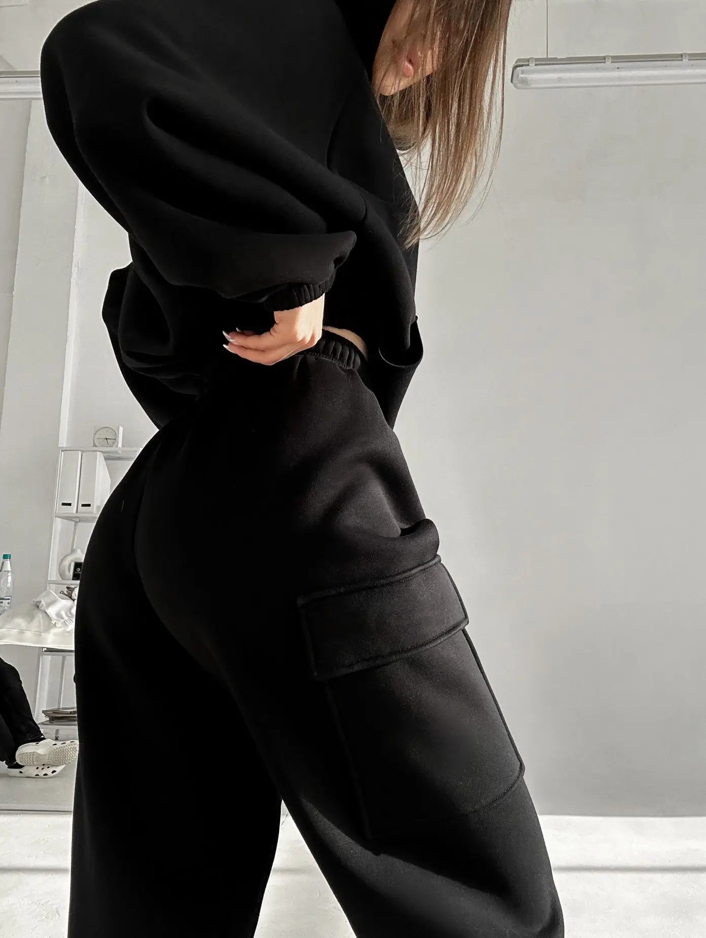 Autumn Winter Casual Outfit – Hoodie with Hood & Tied Waist Pants