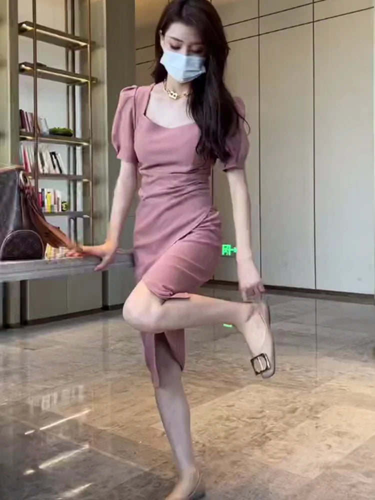 Street Style Summer Dress – Slimming Split Skirt High Waist Midi