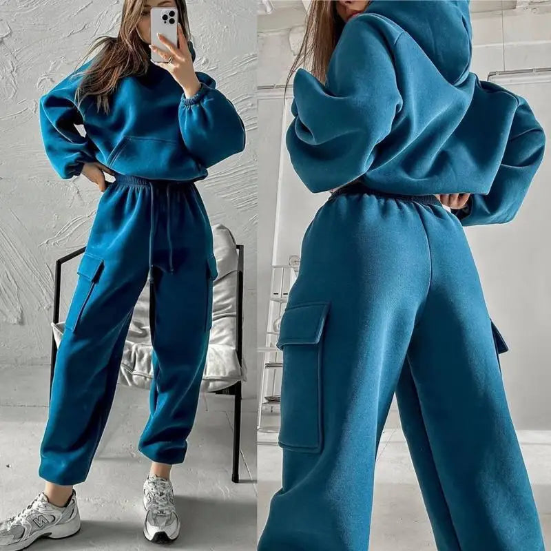 Autumn Winter Casual Outfit – Hoodie with Hood & Tied Waist Pants