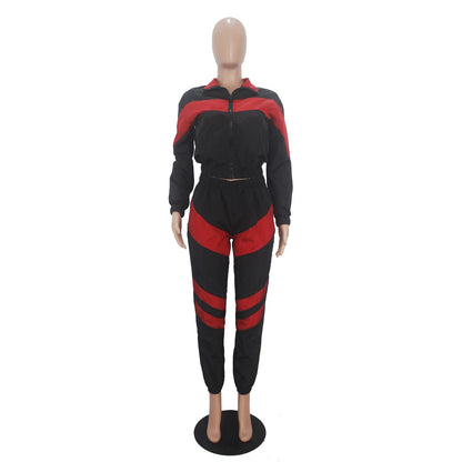 Casual Sports Set – Women’s Color-Block Windbreaker with Joggers