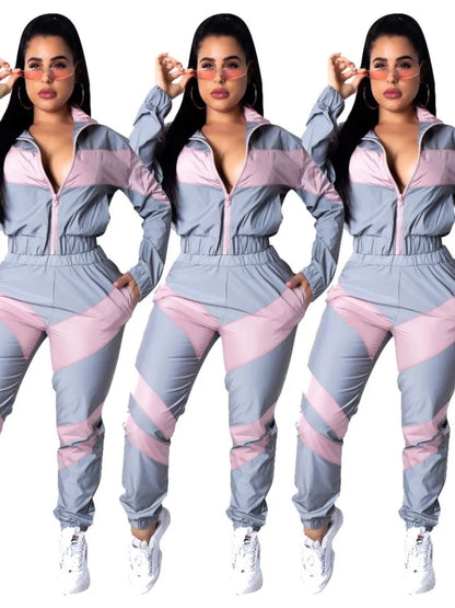 Casual Sports Set – Women’s Color-Block Windbreaker with Joggers