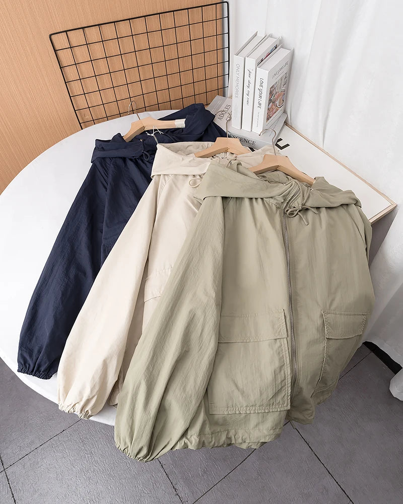 Casual Women’s Rain Jacket – Short Hooded Windproof Coat