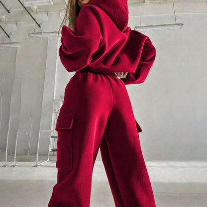 Autumn Winter Casual Outfit – Hoodie with Hood & Tied Waist Pants