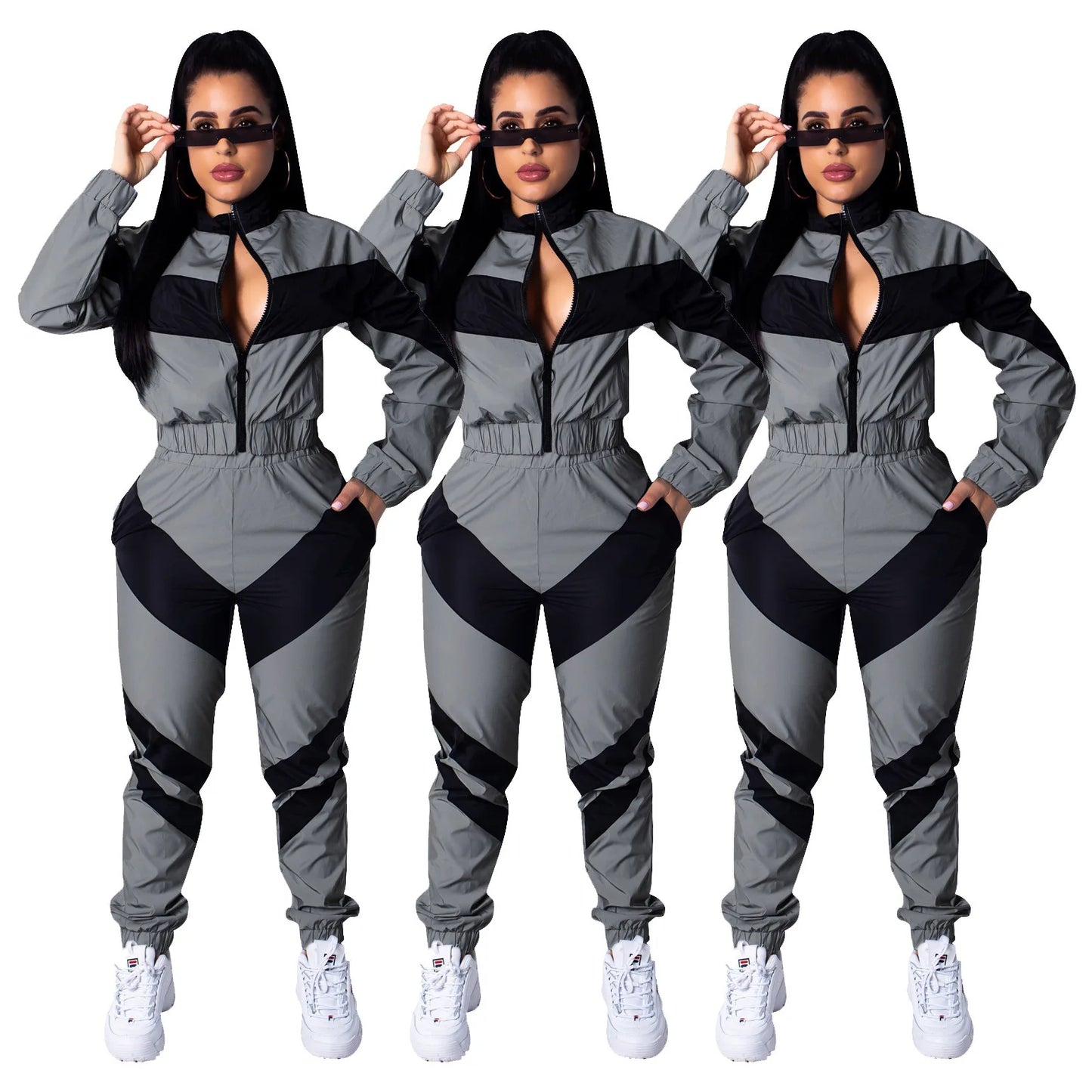Casual Sports Set – Women’s Color-Block Windbreaker with Joggers