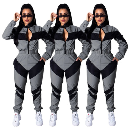 Casual Sports Set – Women’s Color-Block Windbreaker with Joggers