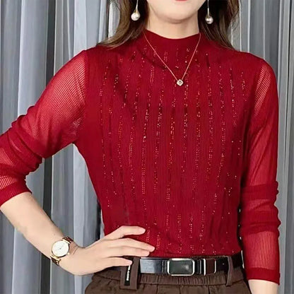 Street Style Two-Piece Layer – Long Sleeve Hollow Pullover for Women