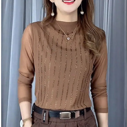 Street Style Two-Piece Layer – Long Sleeve Hollow Pullover for Women