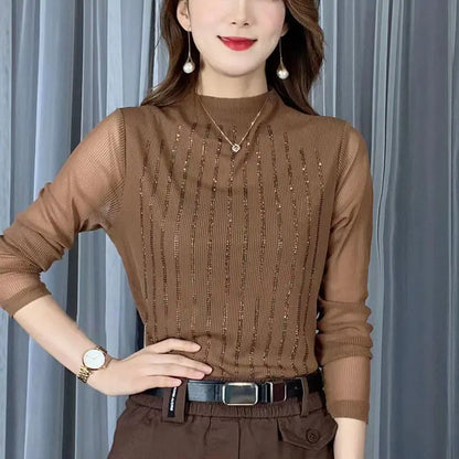 Street Style Two-Piece Layer – Long Sleeve Hollow Pullover for Women