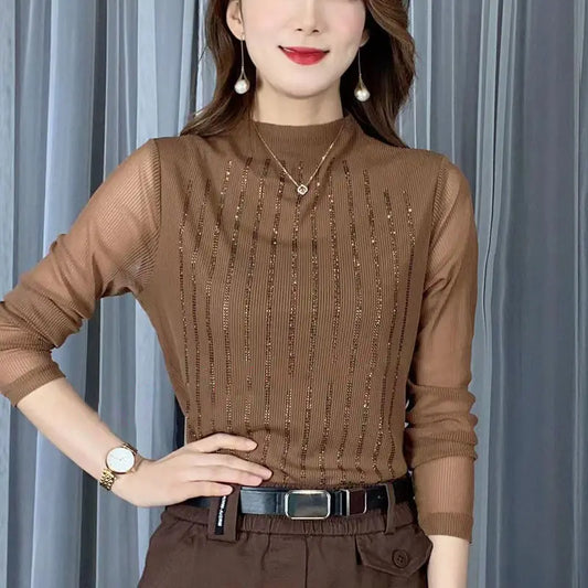 Street Style Two-Piece Layer – Long Sleeve Hollow Pullover for Women