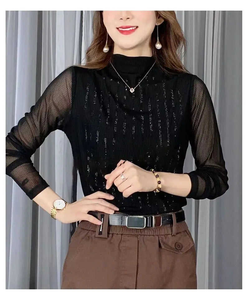 Street Style Two-Piece Layer – Long Sleeve Hollow Pullover for Women