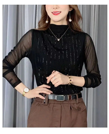 Street Style Two-Piece Layer – Long Sleeve Hollow Pullover for Women